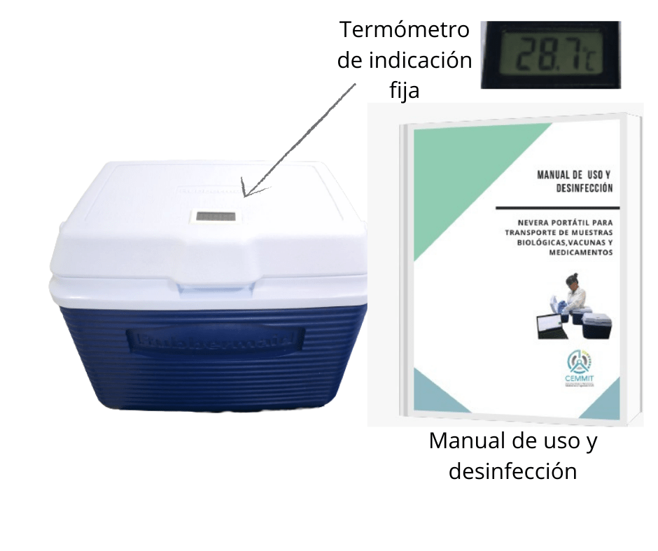 Nevera portátil con Termómetro digital + Manual Uso y Desinfección - CEMMIT  S.A.S